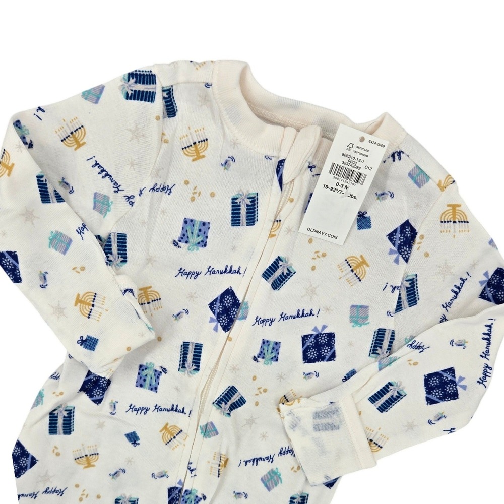 Old Navy NWT‎ 0-3M Hanukkah Footed Sleeper Baby Pajamas Holiday Menorah Print